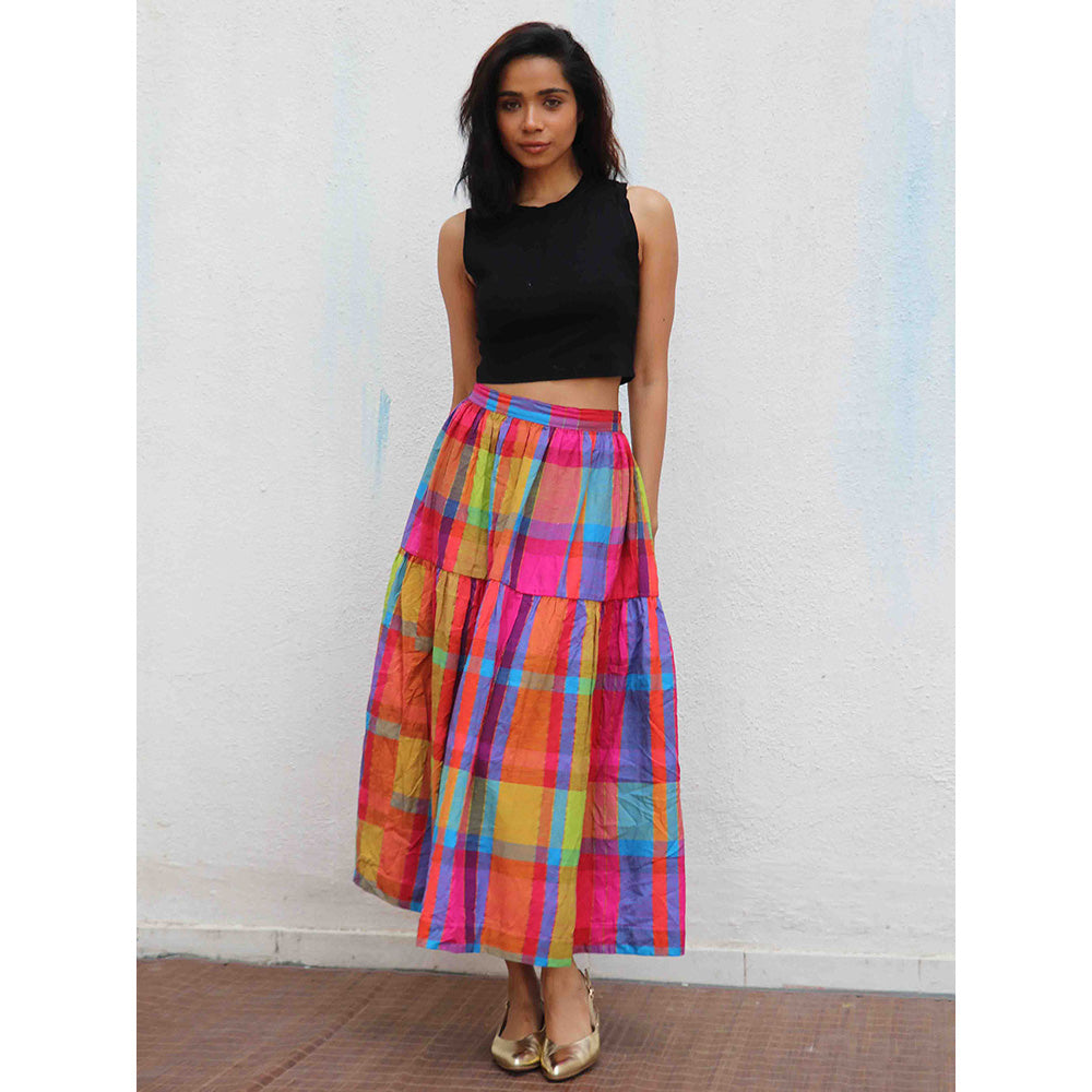 Chidiyaa Rainbow Cafe Feodora Checks Handwoven Cotton Skirt