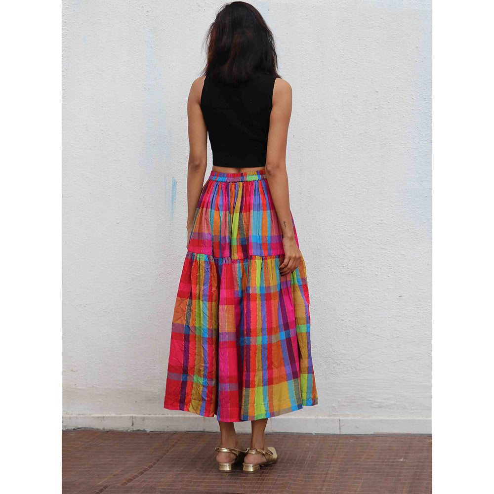 Chidiyaa Rainbow Cafe Feodora Checks Handwoven Cotton Skirt