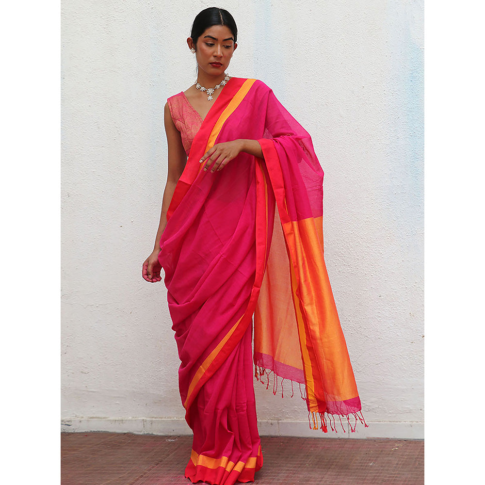 Chidiyaa Holika Gulali Handwoven Cotton Saree with Unstitched Blouse