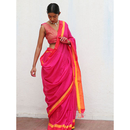 Chidiyaa Holika Gulali Handwoven Cotton Saree with Unstitched Blouse