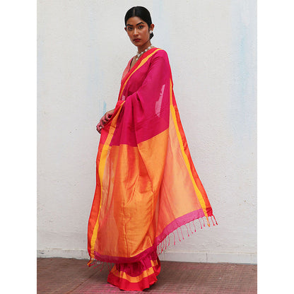 Chidiyaa Holika Gulali Handwoven Cotton Saree with Unstitched Blouse