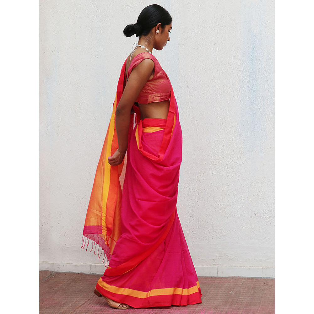 Chidiyaa Holika Gulali Handwoven Cotton Saree with Unstitched Blouse
