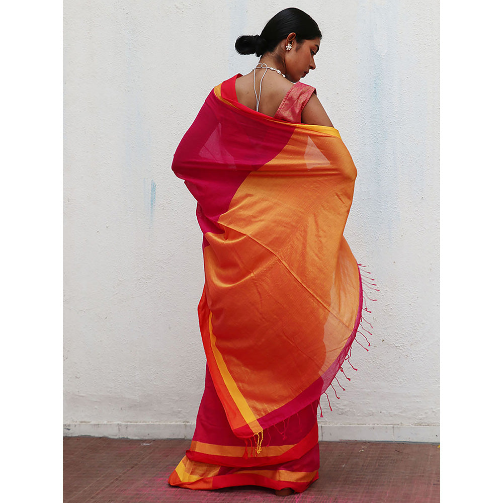 Chidiyaa Holika Gulali Handwoven Cotton Saree with Unstitched Blouse