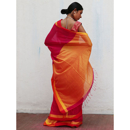 Chidiyaa Holika Gulali Handwoven Cotton Saree with Unstitched Blouse