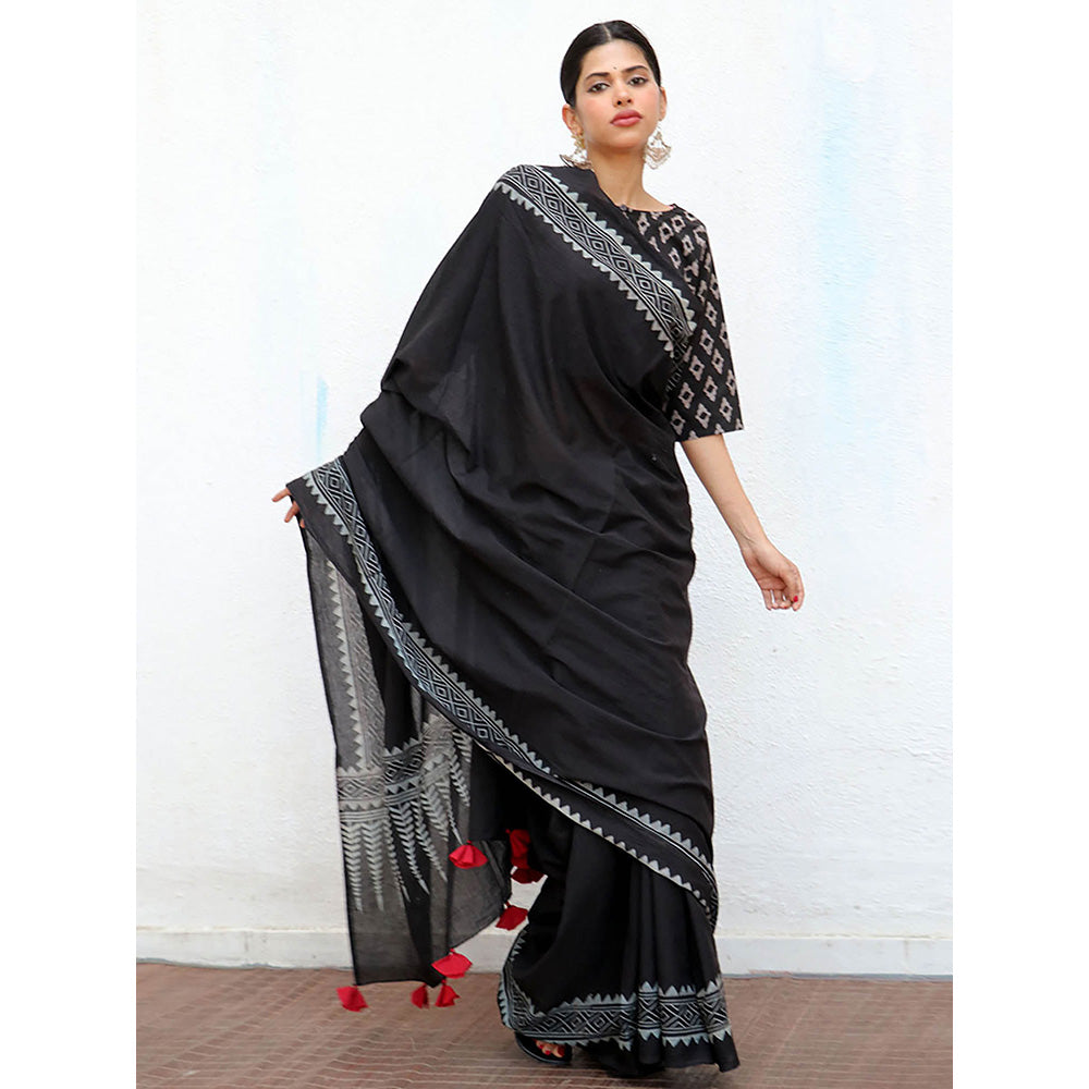 Chidiyaa Nomad Barbara Cotton Saree with Unstitched Blouse