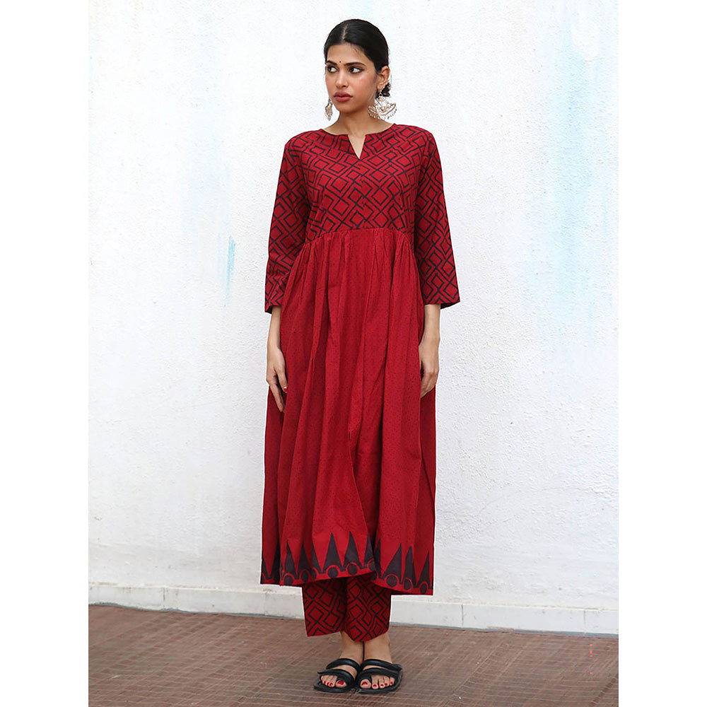 Chidiyaa Nomad Aurora Block printed Cotton Anarkali Kurta with Pant (Set of 2)