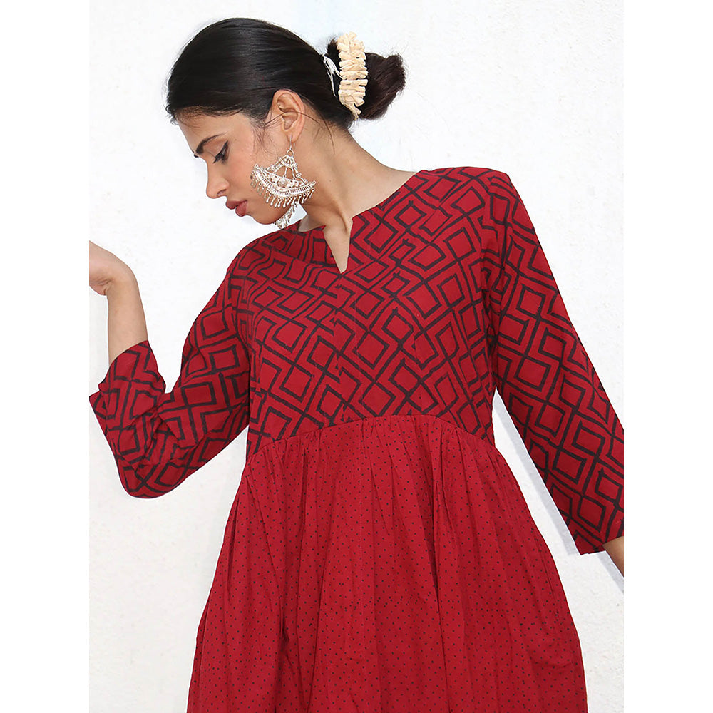 Chidiyaa Nomad Aurora Block printed Cotton Anarkali Kurta with Pant (Set of 2)