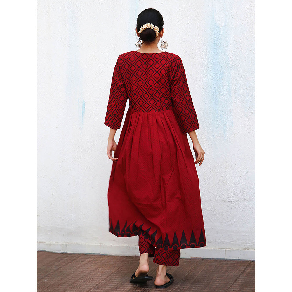 Chidiyaa Nomad Aurora Block printed Cotton Anarkali Kurta with Pant (Set of 2)