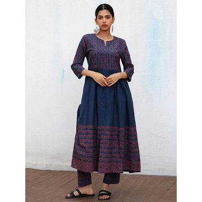 Chidiyaa Nomad Jules Block printed Cotton Anarkali Kurta with Pant (Set of 2)