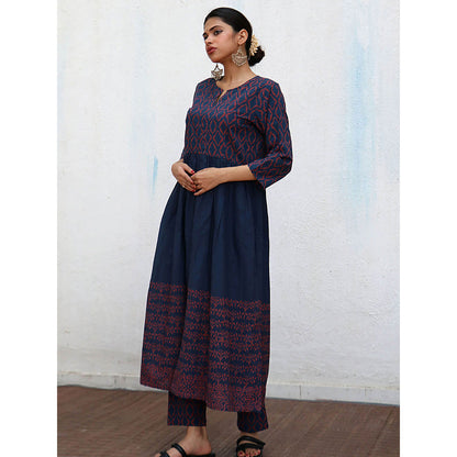 Chidiyaa Nomad Jules Block printed Cotton Anarkali Kurta with Pant (Set of 2)