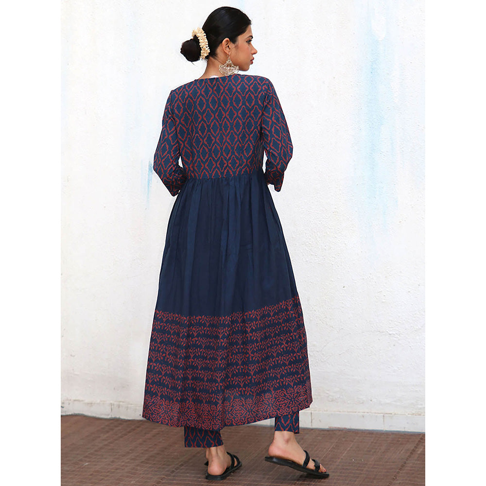 Chidiyaa Nomad Jules Block printed Cotton Anarkali Kurta with Pant (Set of 2)