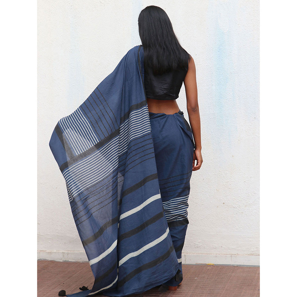 Chidiyaa Nomad Saadiyah Striped Printed Cotton Saree with Unstitched Blouse