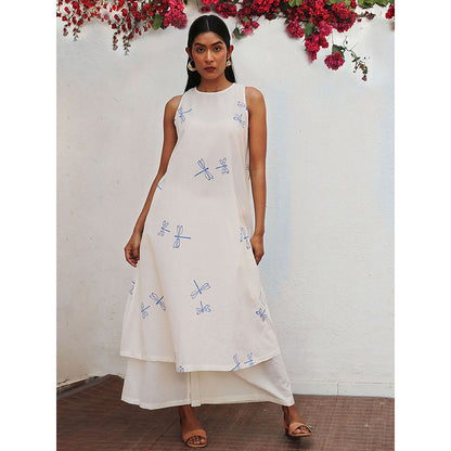 Chidiyaa Bogainvillea Suvi Block Printed Cotton Kurta & Palazzo (Set of 2)