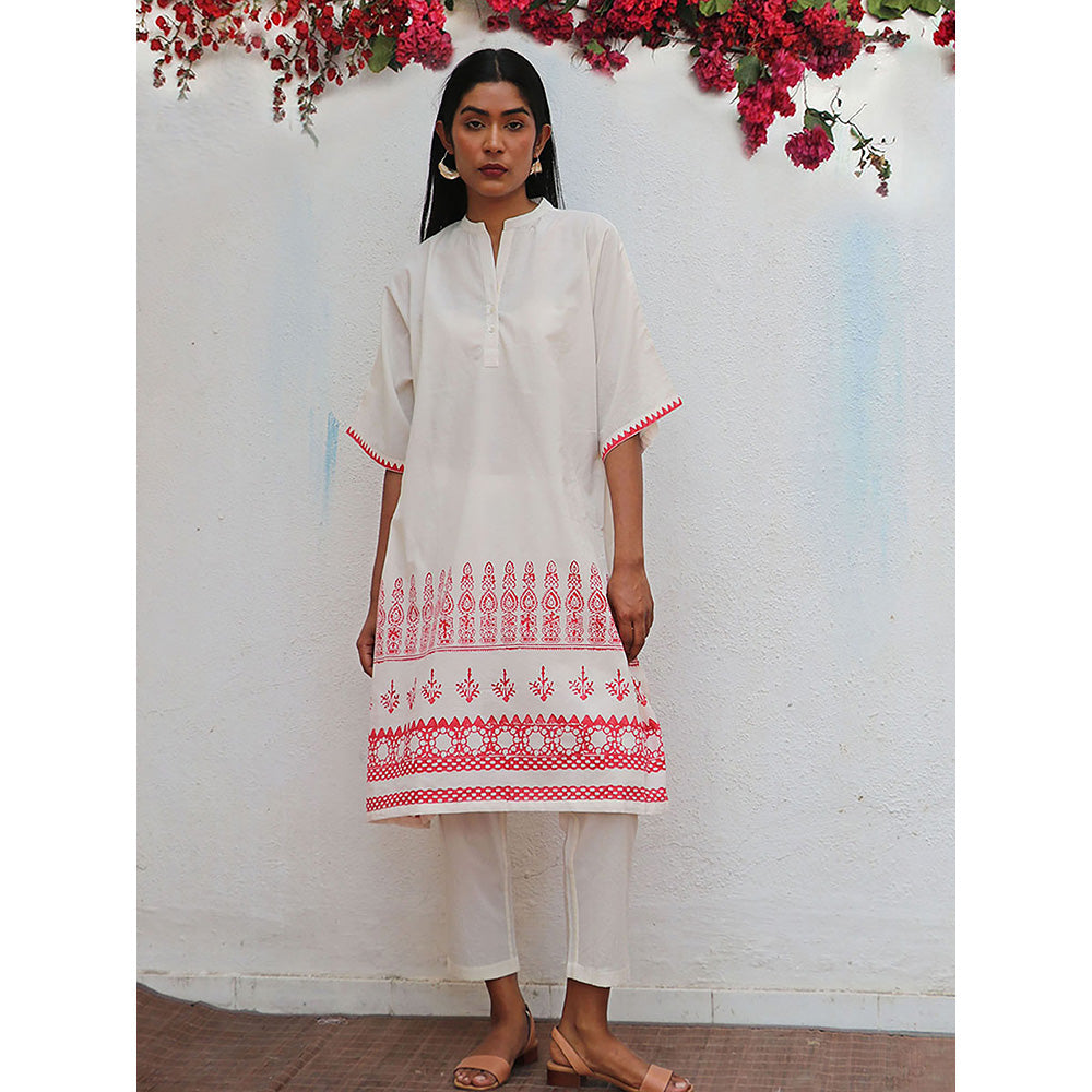 Chidiyaa Bogainvillea Vanalika Block Printed Cotton Kurta & Pant (Set of 2)