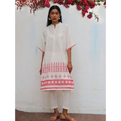 Chidiyaa Bogainvillea Vanalika Block Printed Cotton Kurta & Pant (Set of 2)