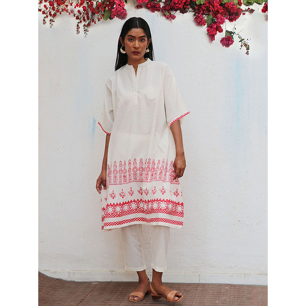 Chidiyaa Bogainvillea Vanalika Block Printed Cotton Kurta & Pant (Set of 2)