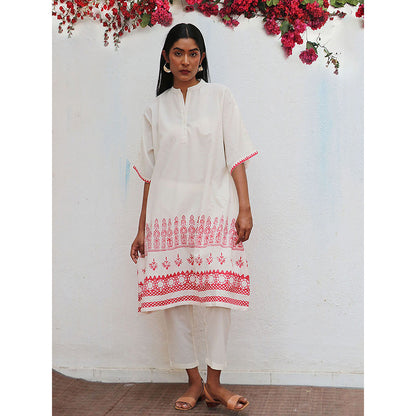 Chidiyaa Bogainvillea Vanalika Block Printed Cotton Kurta & Pant (Set of 2)