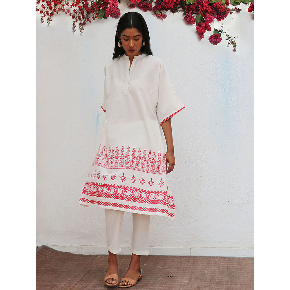 Chidiyaa Bogainvillea Vanalika Block Printed Cotton Kurta & Pant (Set of 2)