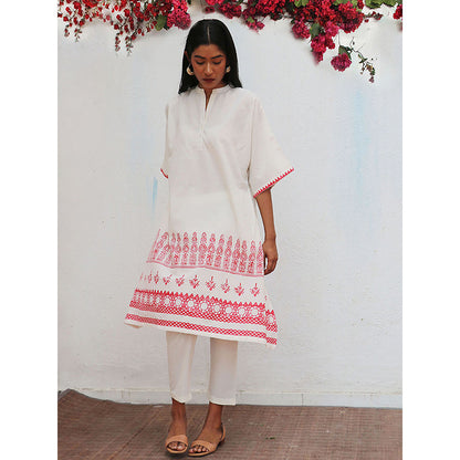 Chidiyaa Bogainvillea Vanalika Block Printed Cotton Kurta & Pant (Set of 2)