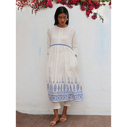Chidiyaa Bogainvillea Mehuli Block Printed Cotton Kurta & Pant (Set of 2)