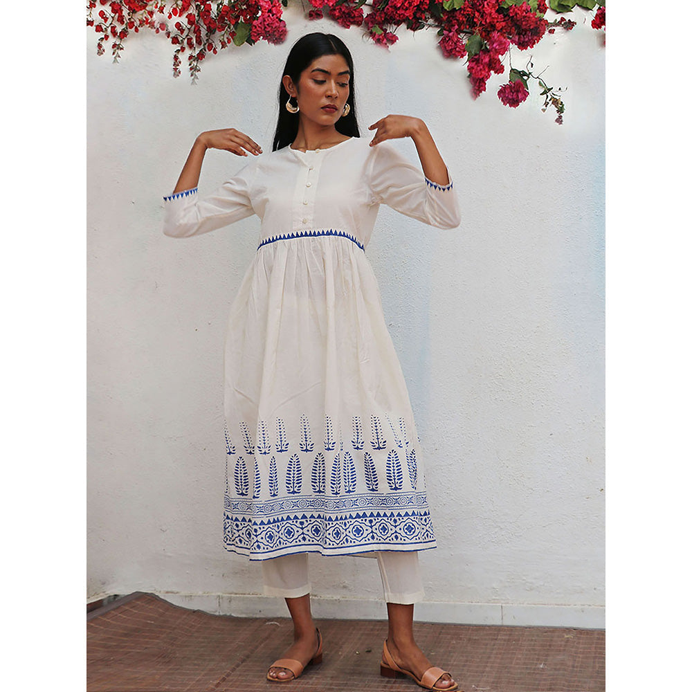 Chidiyaa Bogainvillea Mehuli Block Printed Cotton Kurta & Pant (Set of 2)