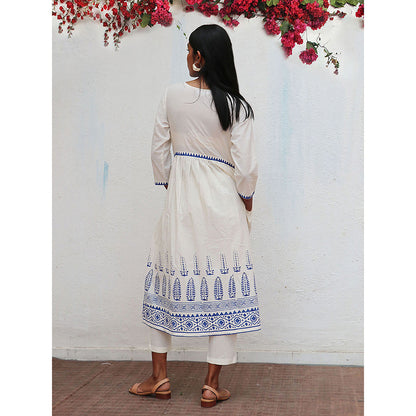 Chidiyaa Bogainvillea Mehuli Block Printed Cotton Kurta & Pant (Set of 2)