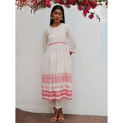 Chidiyaa Bogainvillea Zubeira Block Printed Cotton Kurta & Pant (Set of 2)