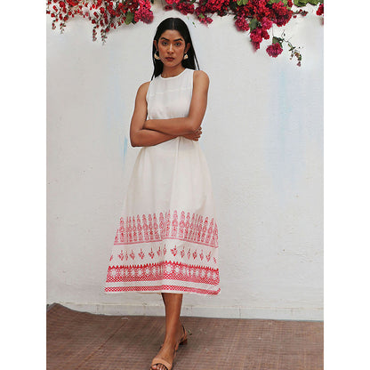 Chidiyaa Bogainvillea Faryat Block Printed Cotton Dress