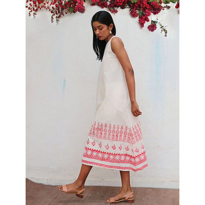 Chidiyaa Bogainvillea Faryat Block Printed Cotton Dress