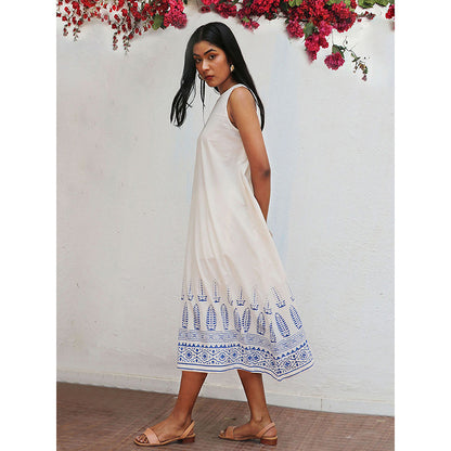 Chidiyaa Bogainvillea Nuresa Block Printed Cotton Dress