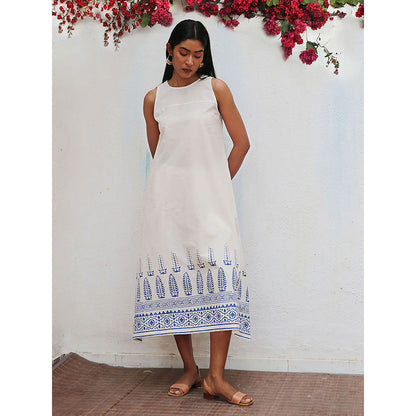Chidiyaa Bogainvillea Nuresa Block Printed Cotton Dress