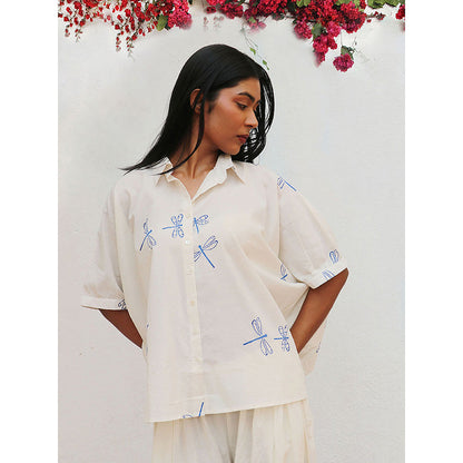 Chidiyaa Bogainvillea Litha Block Printed Cotton Shirt