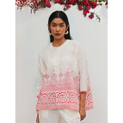 Chidiyaa Bogainvillea Arpina Block Printed Cotton Top
