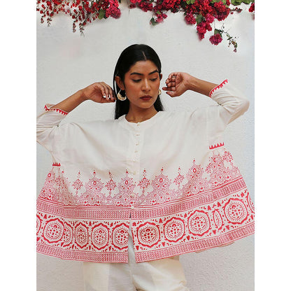 Chidiyaa Bogainvillea Arpina Block Printed Cotton Top