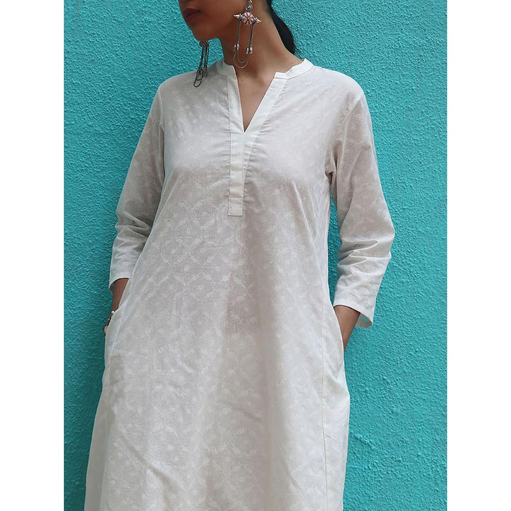 Chidiyaa Safed Mirena White Cotton Kurta With Palazzo (Set of 2)