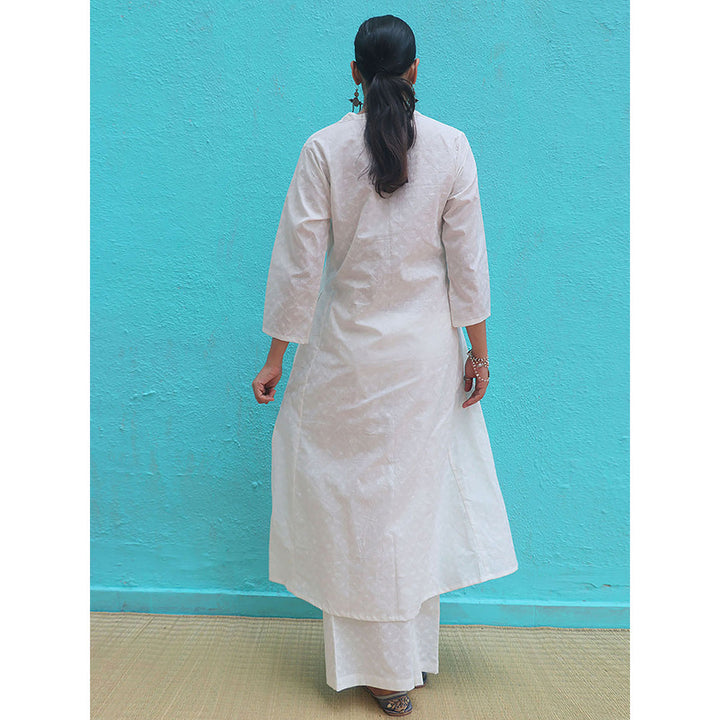 Chidiyaa Safed Mirena White Cotton Kurta With Palazzo (Set of 2)