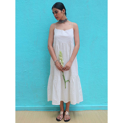 Chidiyaa Safed Abha Cotton Midi Dress