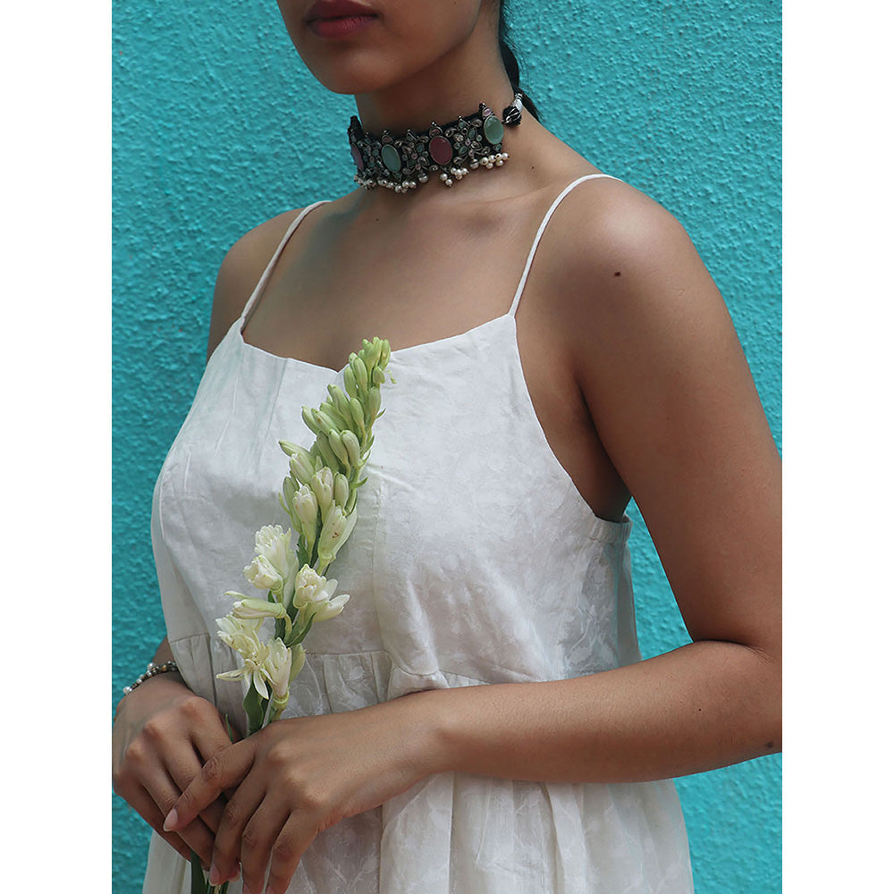 Chidiyaa Safed Abha Cotton Midi Dress