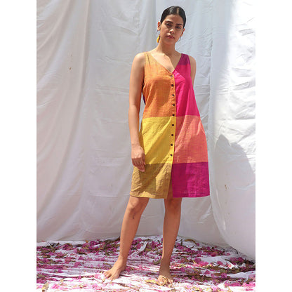 Chidiyaa Rainbow Cafe Iris Handwoven Cotton Dress