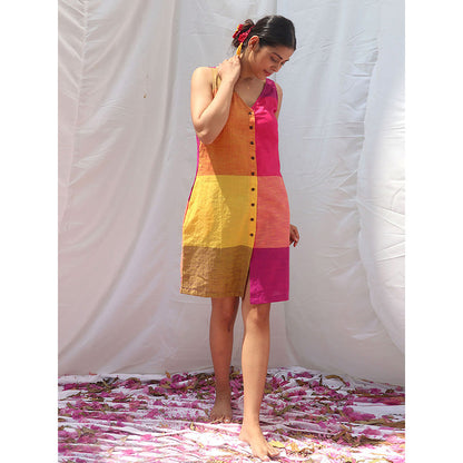 Chidiyaa Rainbow Cafe Iris Handwoven Cotton Dress