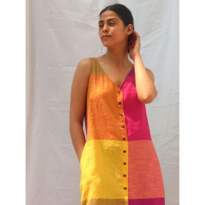Chidiyaa Rainbow Cafe Iris Handwoven Cotton Dress