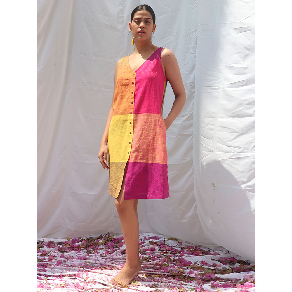 Chidiyaa Rainbow Cafe Iris Handwoven Cotton Dress