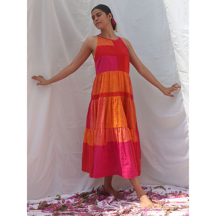 Chidiyaa Rainbow Cafe Lali Handwoven Cotton Dress