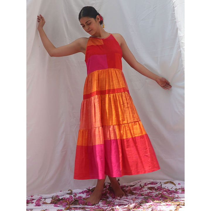 Chidiyaa Rainbow Cafe Lali Handwoven Cotton Dress