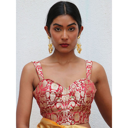 Chidiyaa Nargiz Juhi Khimkab Red Brocade Embroidered Stitched Blouse