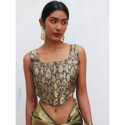 Chidiyaa Nargiz Nausheen Khimkab Black Brocade Embroidered Stitched Blouse