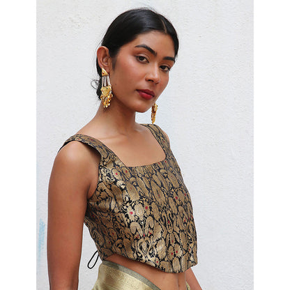 Chidiyaa Nargiz Nausheen Khimkab Black Brocade Embroidered Stitched Blouse
