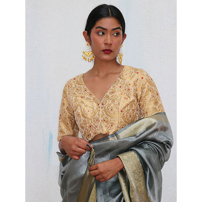 Chidiyaa Nargiz Mugdha Khimkab Gold Brocade Embroidered Stitched Blouse