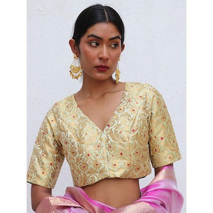 Chidiyaa Nargiz Zubeyda Khimkab Green Brocade Embroidered Stitched Blouse