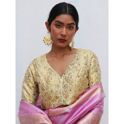 Chidiyaa Nargiz Zubeyda Khimkab Green Brocade Embroidered Stitched Blouse